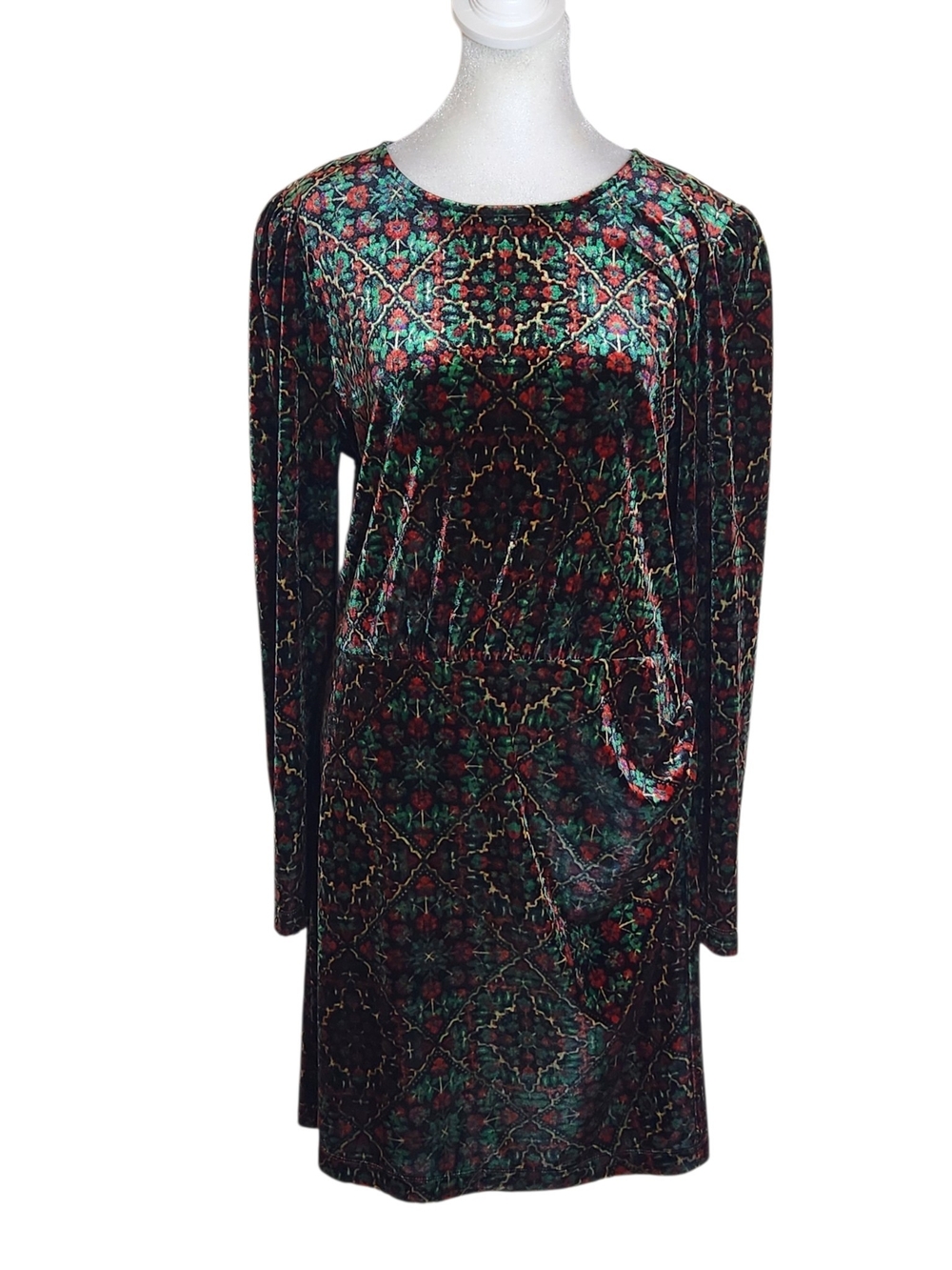 LOFT Black Red and Green Floral Velvet Mini Dress Size 10